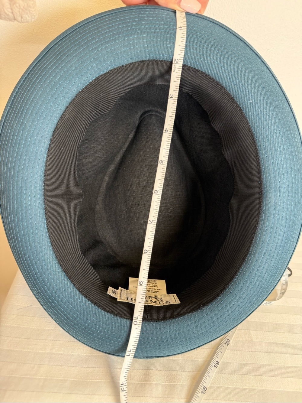 HERMES ‘Edouard’ Cotton Canvas Fedora Hat Made In France Deep Peacock Blue 58cm - Picture 14 of 15